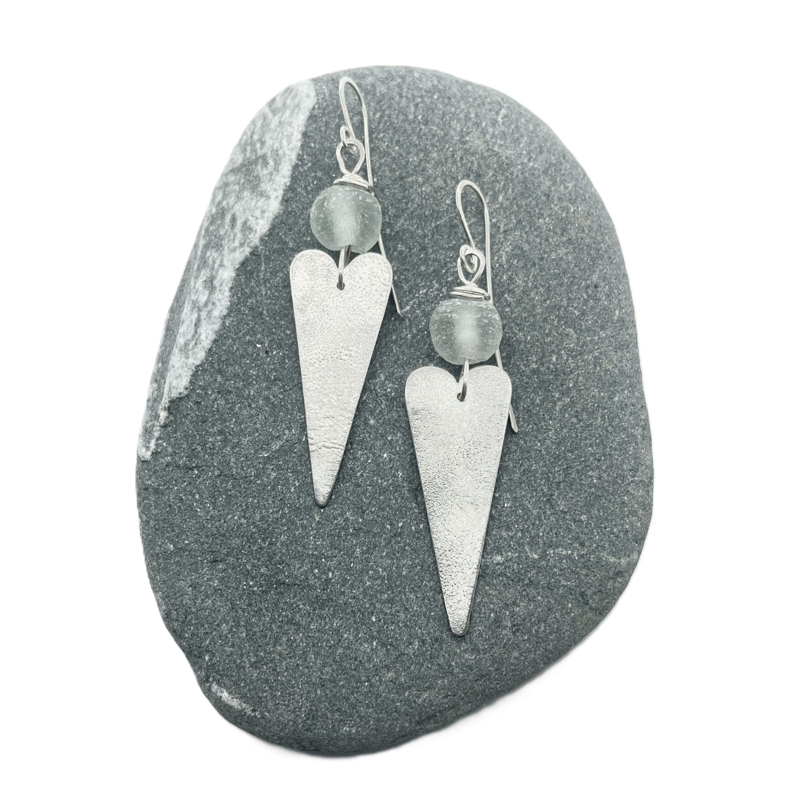 Jen Williams - Heart Earrings with Sea Foam Glass (JW378)
