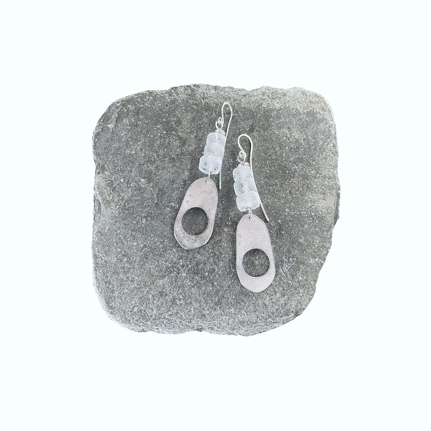 Jen Williams - Long Cave Earrings with White Glass (JW400)