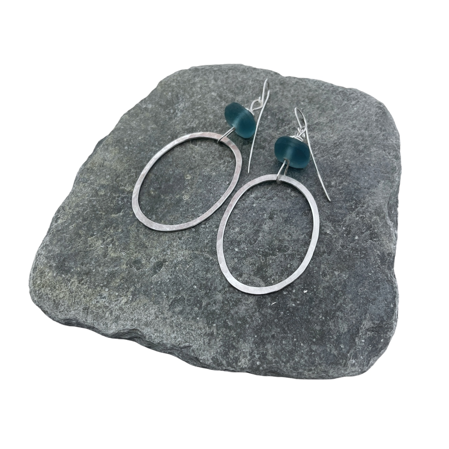 Jen Williams - Large Rockpool Earrings - Silver with Cerulean Blue Glass (JW399)