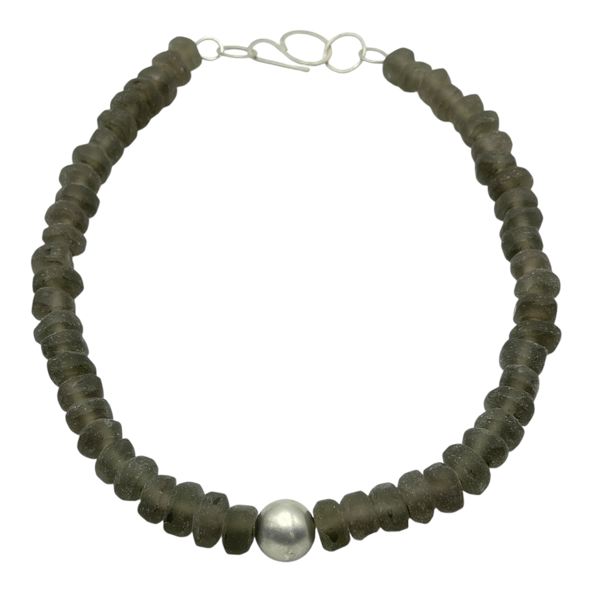 Jen Williams - Rustic Silver Bead Choker with Greige Glass (JW371)
