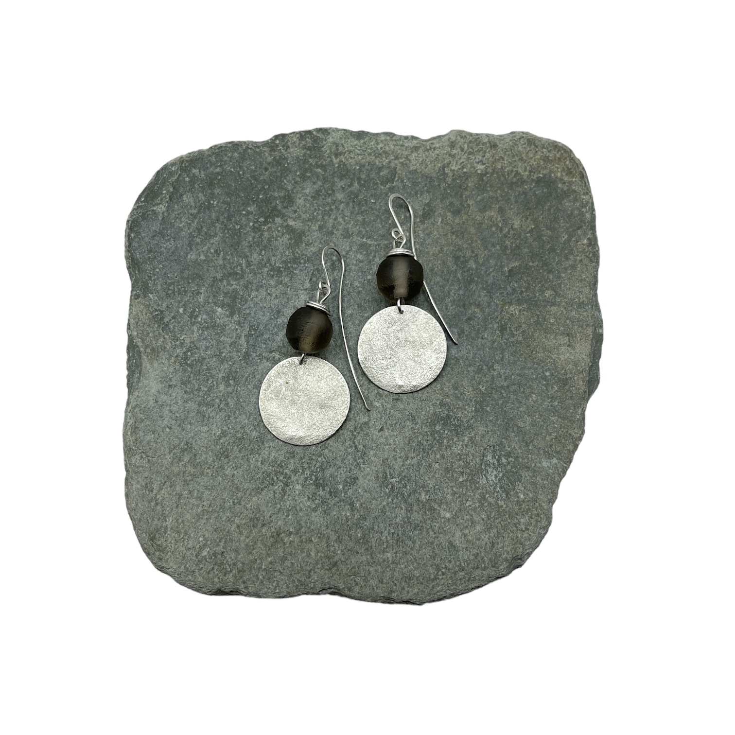 Jen Williams - Large Circle Earrings with Greige Glass (JW407)