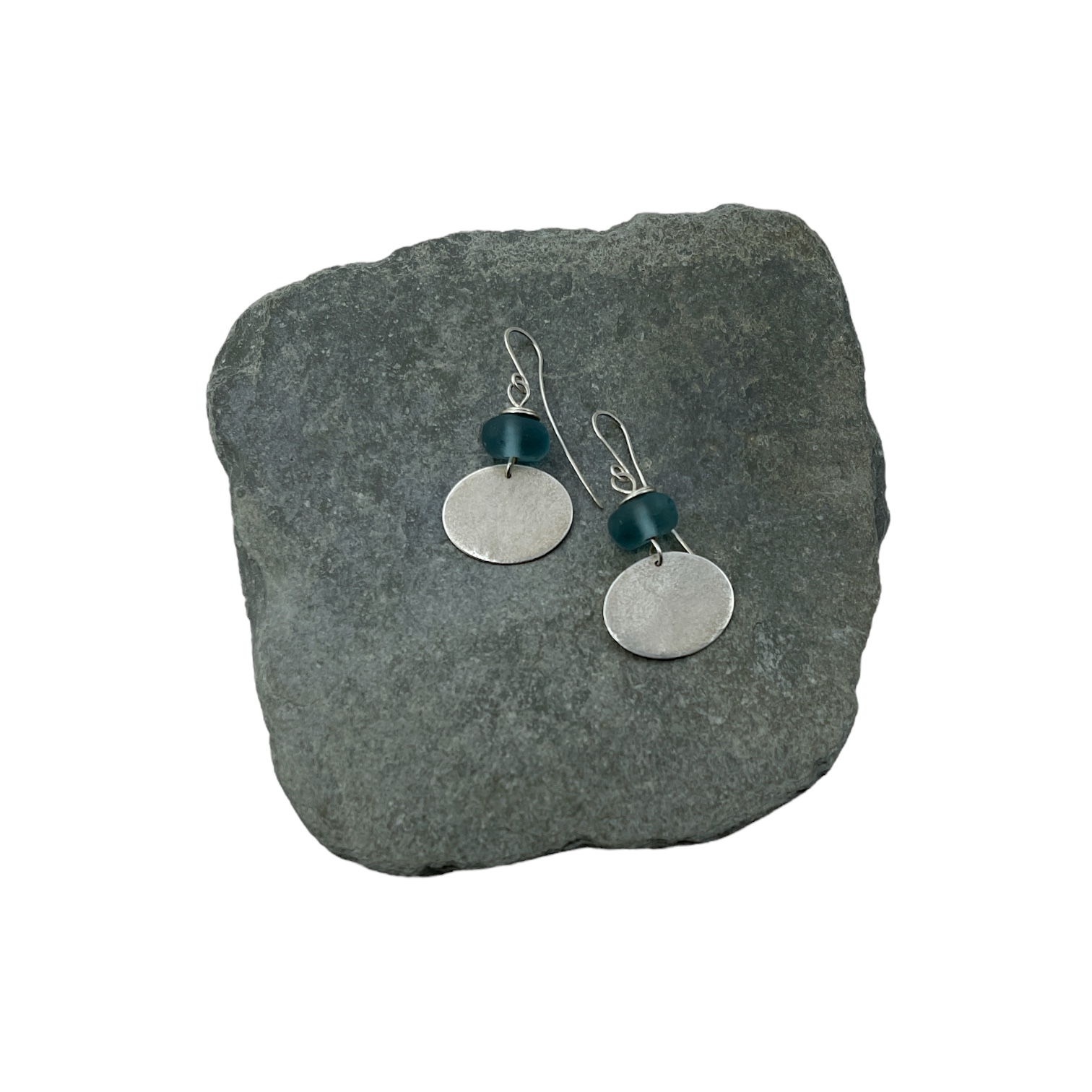 Jen Williams - Large Pebble Earrings with Cerulean Glass (JW408)