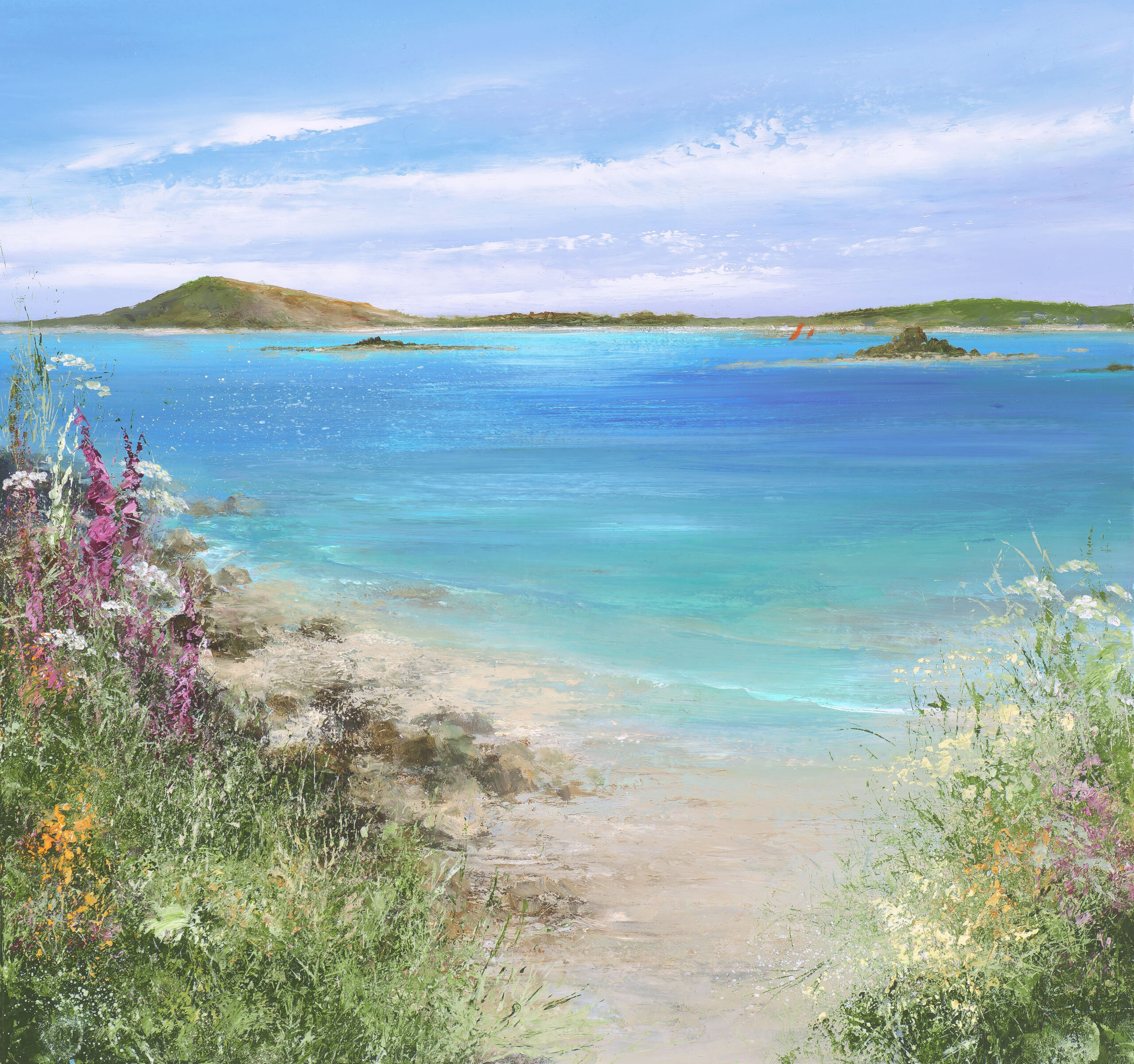 Amanda Hoskin - Red Sails Off Bryher, Looking From Tresco