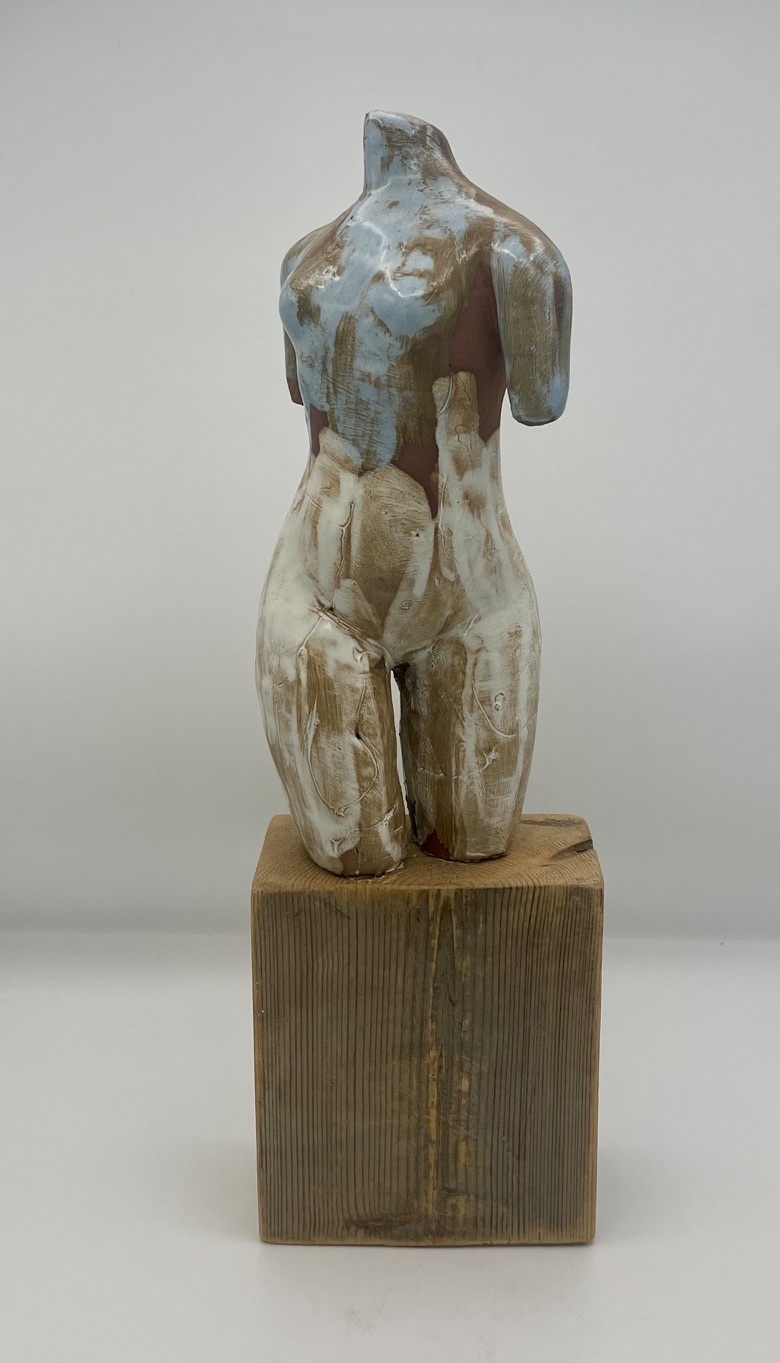 Sophie Howard - Z - Glazed Terracotta Female Torso on Reclaimed Timber Plinth (SH13)