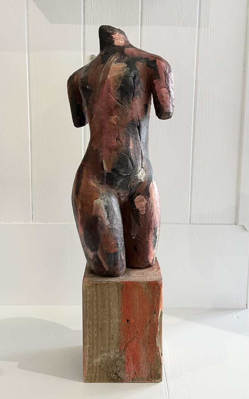 Sophie Howard - Z - Glazed Terracotta Female Torso on Reclaimed Timber Plinth (SH21)