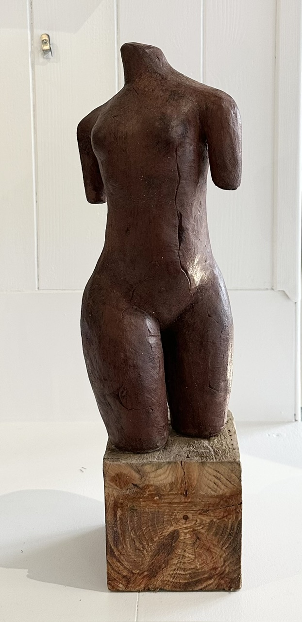Sophie Howard - Z - Glazed Terracotta Female Torso on Reclaimed Timber Plinth (SH22)